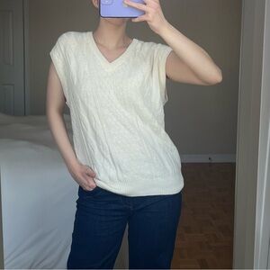 Unique Vintage Cream Cable Knit V-Neck Vest